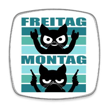 Katze Montag Freitag - Viereckiger Kühlschrankmagnet - Weiß - Vorne