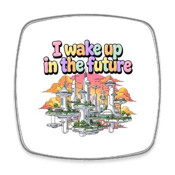 Je me réveille dans le futur Retro Futurisme Utopia City - Magnet carré - blanc - Devant