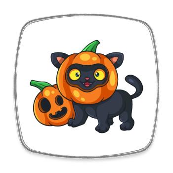 Chat Halloween Citrouille mignonne - Magnet carré - blanc - Devant