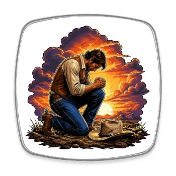 Kneeling cowboy in the sunset - Square fridge magnet - white - Front
