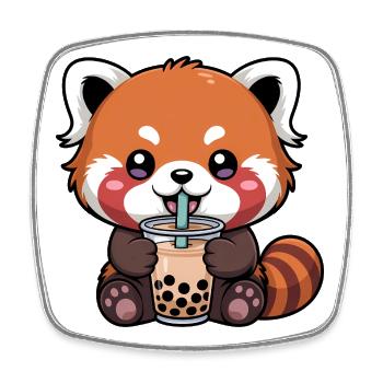 Panda rouge buvant du bubble tea Kawaii - Magnet carré - blanc - Devant