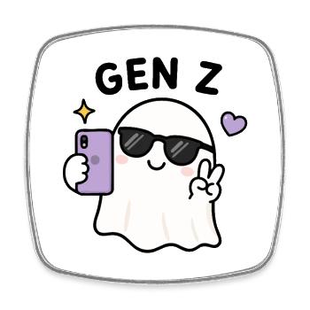 Gen Z Kawaii Ghost Selfie Cool Sunglasses Spooky  - Square fridge magnet - white - Front