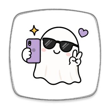 Gen Z Kawaii Ghost Selfie Cool Sunglasses Spooky C - Square fridge magnet - white - Front