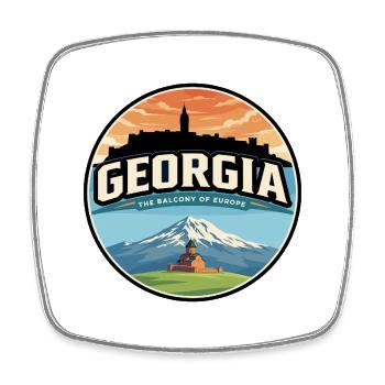 Insigne rétro de la Trinité Gergeti de Géorgie - Magnet carré - blanc - Devant