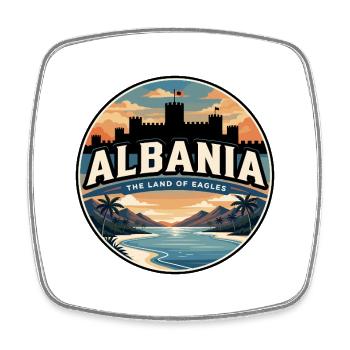 Retro Albanien Ksamil-Inseln-Abzeichen - Viereckiger Kühlschrankmagnet - Weiß - Vorne