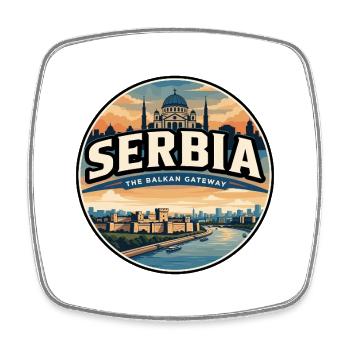 Retro Serbia Belgrade Fortress Badge - Square fridge magnet - white - Front