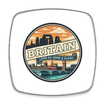 Retro Britain Big Ben Travel Badge - Square fridge magnet - white - Front