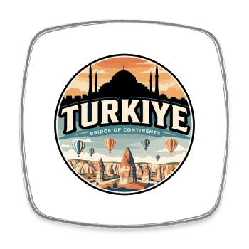 Retro Turkiye Cappadocia Balloons Badge - Square fridge magnet - white - Front