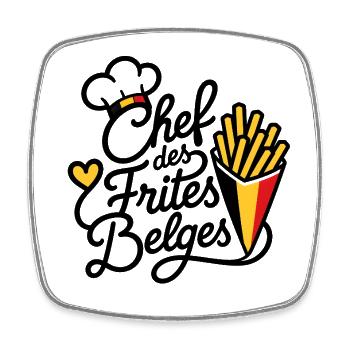 Chef des Frites Belges — Fierté Belge - Magnet carré - blanc - Devant