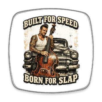 Rockabilly Double Bass Classic Car - Built For Speed - Square fridge magnet - white - Front