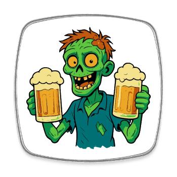 Happy zombie with beer - Square fridge magnet - white - Front