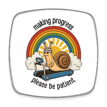 Patient snail on treadmill - Square fridge magnet - white - Front