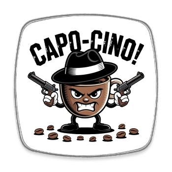 CAPO‑CINO – Gangster Coffee Pun Cartoon Design - Square fridge magnet - white - Front