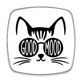 Chat de bonne humeur avec des lunettes rondes - Magnet carré - blanc - Devant