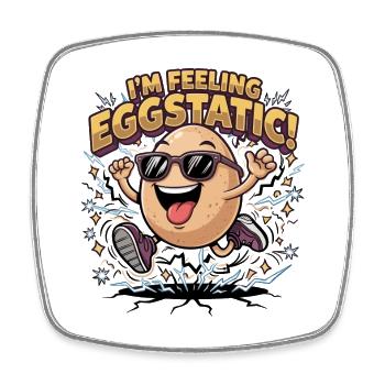 Je me sens Eggstatic – Jeu de mots sur Energetic Egg Cartoon - Magnet carré - blanc - Devant