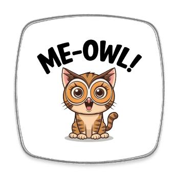Me‑Owl – Cat Wearing Owl Mask Pun Cartoon - Square fridge magnet - white - Front