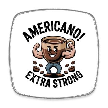 Strong Americano – Flexing Coffee Cup Cartoon - Square fridge magnet - white - Front