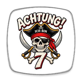 7. Geburtstag Pirat – Achtung Ich Bin 7 – Piraten - Viereckiger Kühlschrankmagnet - Weiß - Vorne