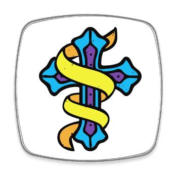 Ribboned Cross Emblem - Square fridge magnet - white - Front