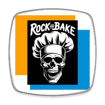 Rock and Bake Schädelkoch - Viereckiger Kühlschrankmagnet - Weiß - Vorne