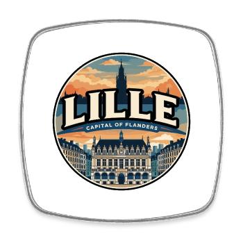 Retro Lille Grand Place Reiseabzeichen - Viereckiger Kühlschrankmagnet - Weiß - Vorne