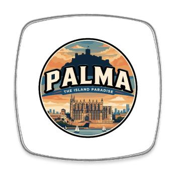 Retro Palma Cathedral Travel Badge - Square fridge magnet - white - Front