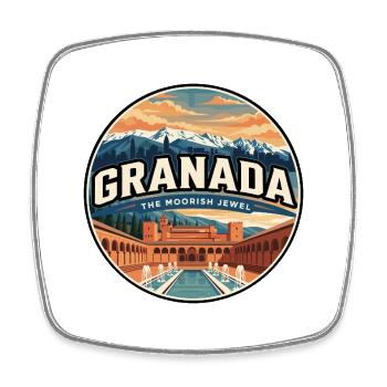 Retro Granada Alhambra Palace Badge - Square fridge magnet - white - Front