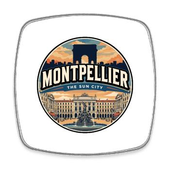 Retro Montpellier Comédie Square Abzeichen - Viereckiger Kühlschrankmagnet - Weiß - Vorne