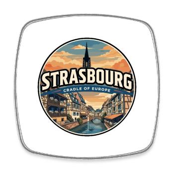 Retro Strasbourg Petite France Badge - Square fridge magnet - white - Front