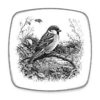 Cute sparrow in nature in drawing style - Square fridge magnet - white - Front