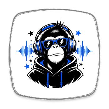 DJ-Affe mit Kopfhörern - Viereckiger Kühlschrankmagnet - Weiß - Vorne