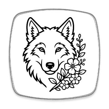 Wolf with Flowers Elegant Nature Art - Square fridge magnet - white - Front