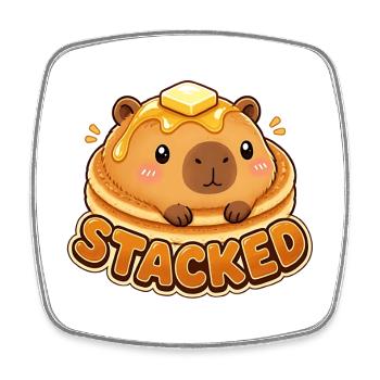 Cute Kawaii Capybara Stacked Pancakes - Square fridge magnet - white - Front