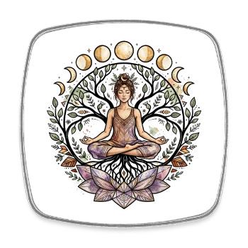 Yoga Frau Lebensbaum Lotus Mondphasen - Atma Boho - Viereckiger Kühlschrankmagnet - Weiß - Vorne