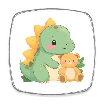 Petit Dino Vert avec Nounours – De mignons amis - Magnet carré - blanc - Devant