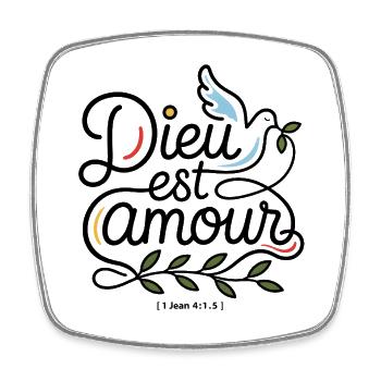 Dieu est amour 🕊️ | 1 Jean 4:8 - Magnet carré - blanc - Devant