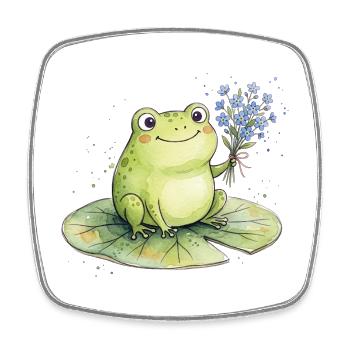 Grenouille mignonne avec des fleurs de myosotis - Magnet carré - blanc - Devant