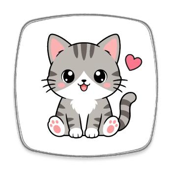 Kawaii Gray Tabby Cat - Square fridge magnet - white - Front