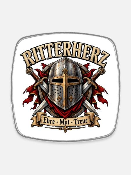 Ritterherz – Mittelalter Ritter mit Schwert & Schi - Viereckiger Kühlschrankmagnet - Weiß