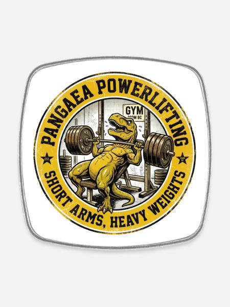 Pangaea Powerlifting: T-Rex Bankdrücken - Viereckiger Kühlschrankmagnet - Weiß