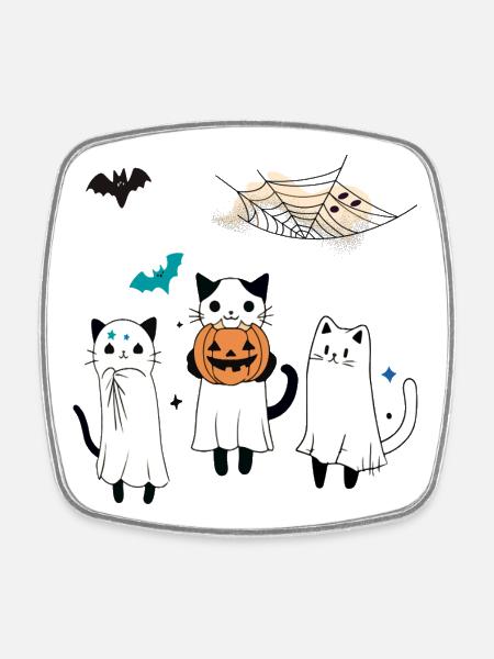 Katzen Halloween - Viereckiger Kühlschrankmagnet - Weiß