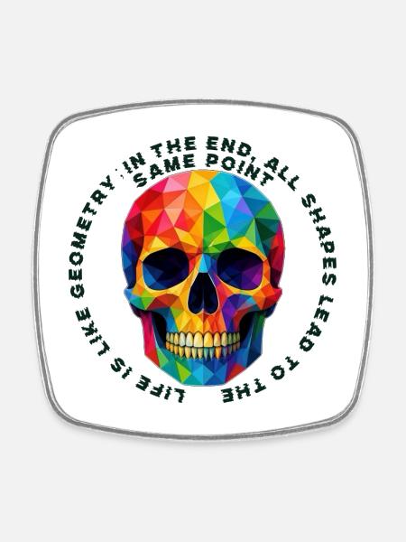 Geometrischer Regenbogen Totenkopf - Viereckiger Kühlschrankmagnet - Weiß