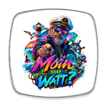 Neon Nautik Captain Moin Oder Watt - Viereckiger Kühlschrankmagnet - Weiß - Vorne