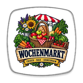 Wochenmarkt – Frisch nah gemeinsam - Viereckiger Kühlschrankmagnet - Weiß - Vorne