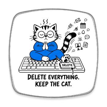 Alles löschen Behalte die Katze – Geek-Katze - Viereckiger Kühlschrankmagnet - Weiß - Vorne