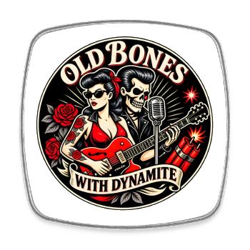 Old Bones with Dynamite – Rockabilly Humor - Viereckiger Kühlschrankmagnet - Weiß - Vorne