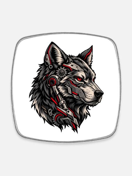 Mechanischer Wolf - Viereckiger Kühlschrankmagnet - Weiß