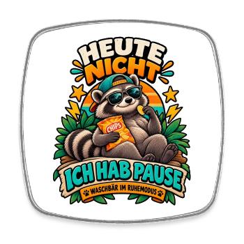 Waschbär Pause - Viereckiger Kühlschrankmagnet - Weiß - Vorne