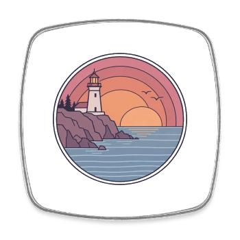 Küstenleuchtturm Sonnenuntergang Patch - Viereckiger Kühlschrankmagnet - Weiß - Vorne