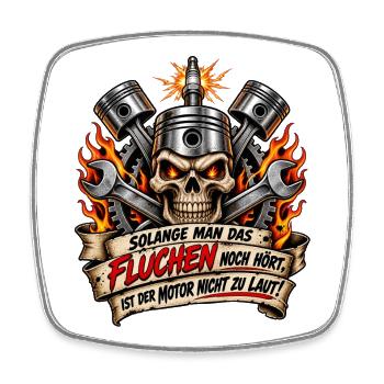 Flammender Skull mit Motorwerkzeug - Viereckiger Kühlschrankmagnet - Weiß - Vorne